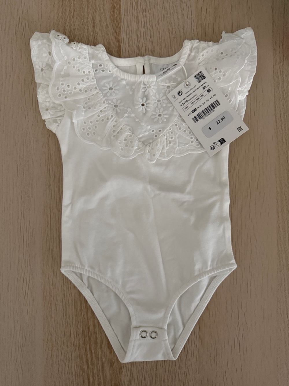 Zara White Eyelet Ruffle Baby One-Piece Bodysuit